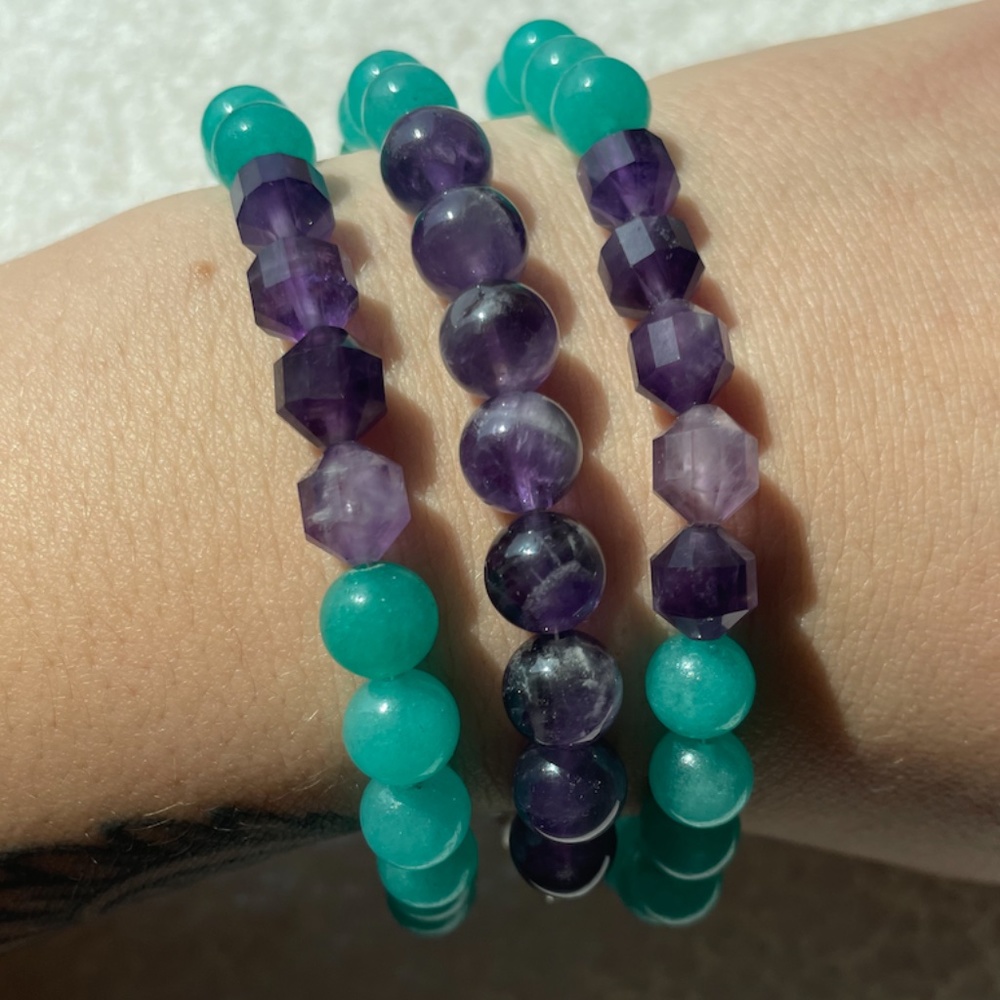 Handmade Blue Agate & Amethyst Crystal Bracelets
